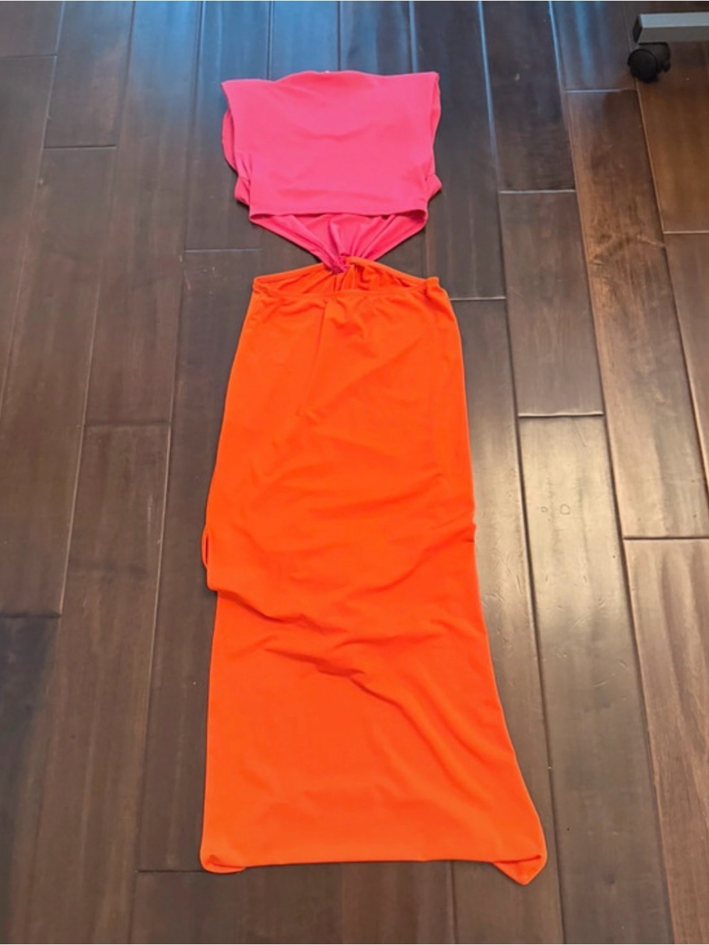 SHEIN Pink and Orange Cutout Midi Dress